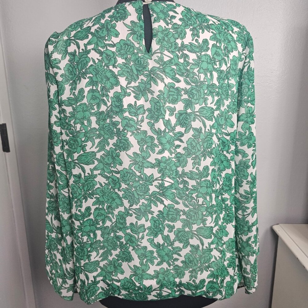 Calypso Green & White Floral Blouse with Trumpet Sleeves Women's - Size Medium - Picture 3 of 7